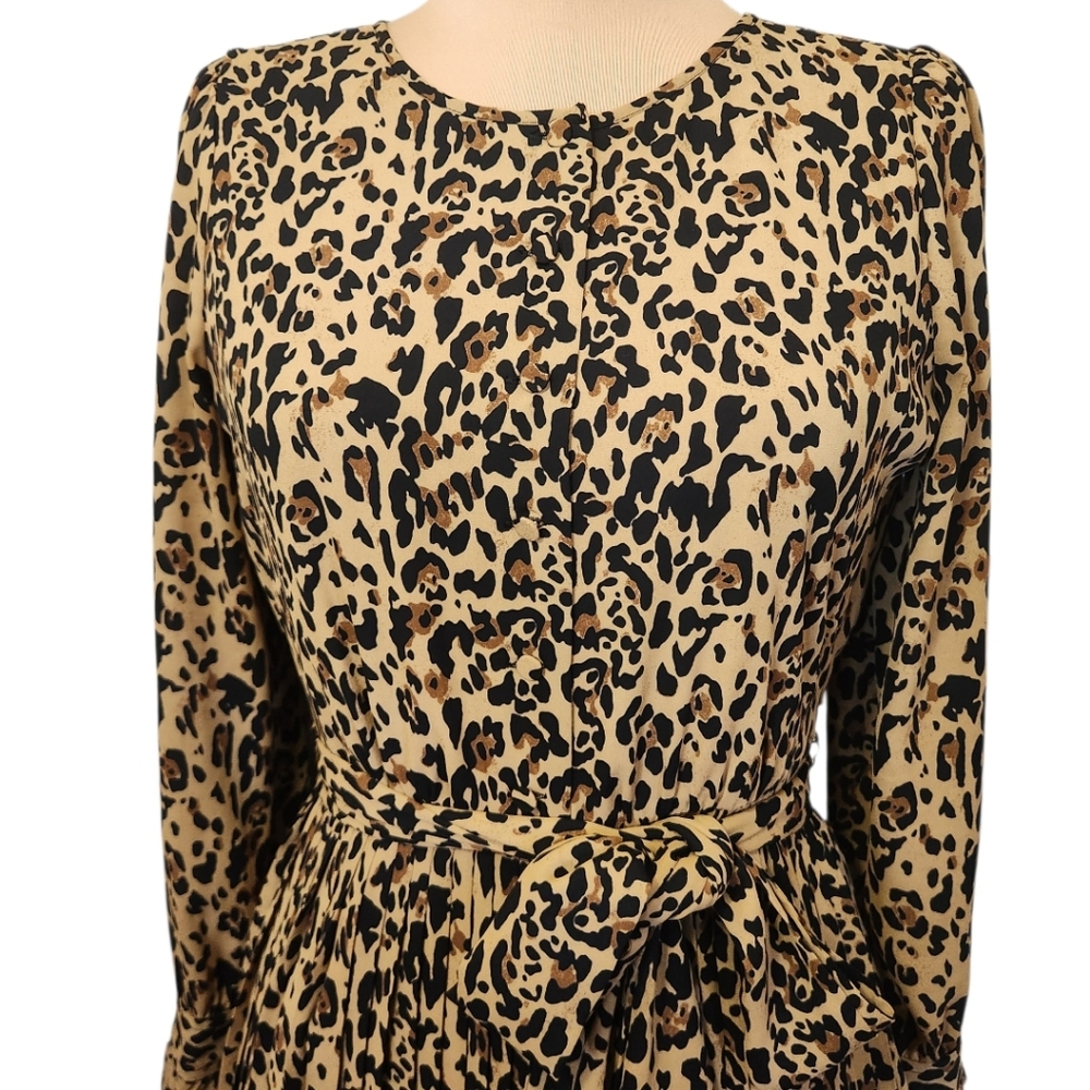 J CREW Carly Leopard Print Pleated Midi Dress - Size S - Picture 5 of 16